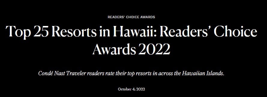 Title Text Top 25 Resorts in Hawaii: Readers' Choice Awards 2021